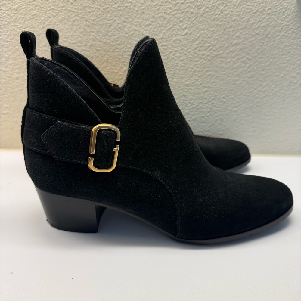Marc Fisher Black Ankle Boots with Gold Accent